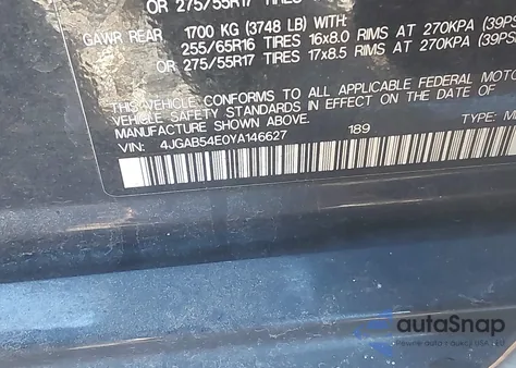 2000 Mercedes-Benz Ml 320 from USA, damaged, VIN 4JGAB54E0YA146627